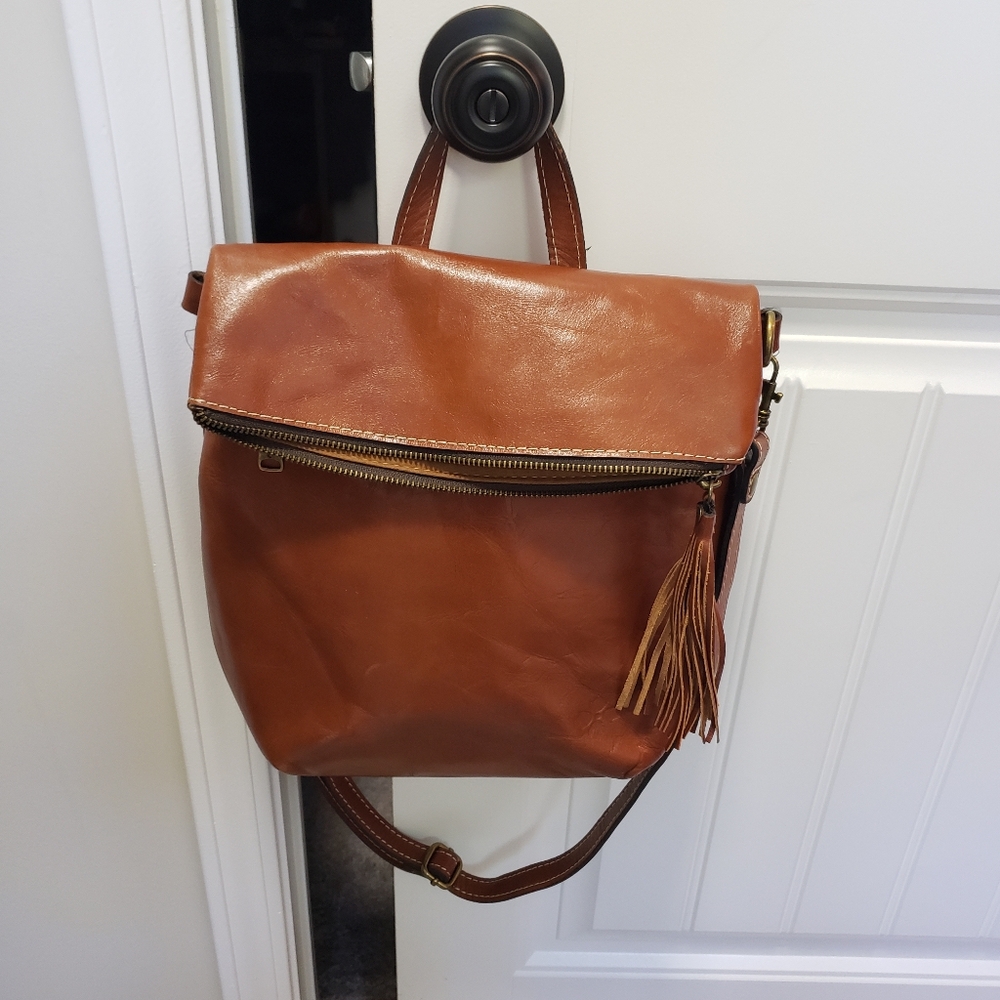 Patricia Nash Tan Luzille Convertible Full Grain Leather Backpack Tote